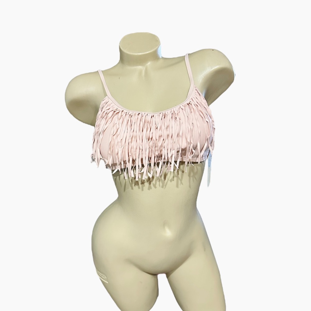 Cabana Del Sol Dusty Pink Tassel Fringe Bikini Top Large NEW NWT
